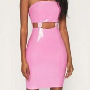 NWT Meshki Pink Jennifer Cut Out Mini Latex Dress Barbiecore Medium